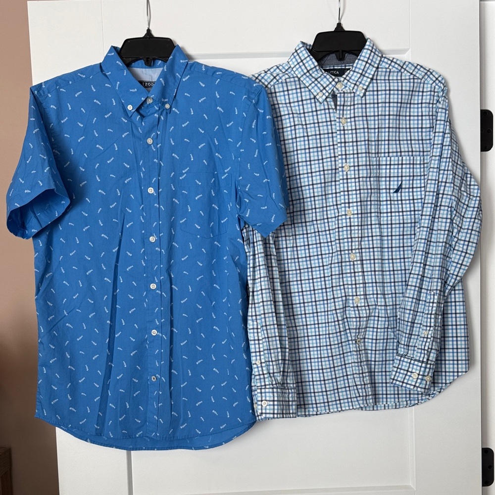 BUNDLE ✨Nautica Blue Checkered Button Down and IZOD Pattern Casual Shirts